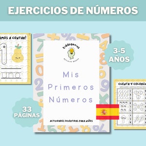 Mis Primeros Números: Libro de Actividades para Niños. Set 33 Páginas Descargables. PDF Imprimir en Casa, Divertido y Educativo para Niños.