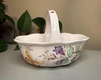 Lenox Butterfly Meadow Porcelain Basket | Floral Butterfly Handle Basket | Cottagecore Tableware Garden Home Decor | Collectible Decor