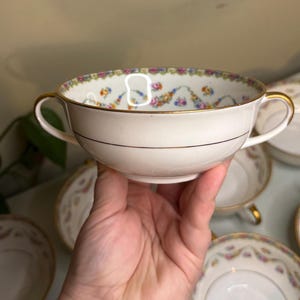Vintage Czechoslovakia Double-Handled Soup or Dessert Bowls | MZ Czh. Altrohlau Fine China | Floral Garland with Gold Trim | Set of 11