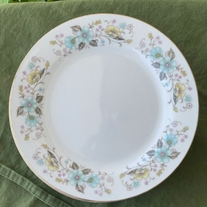 Floral Vintage Salad Plate | Blue and Yellow Flowers | CX CK 240 | Made in China | Gold Metallic Rim | Individual Replacement Plate