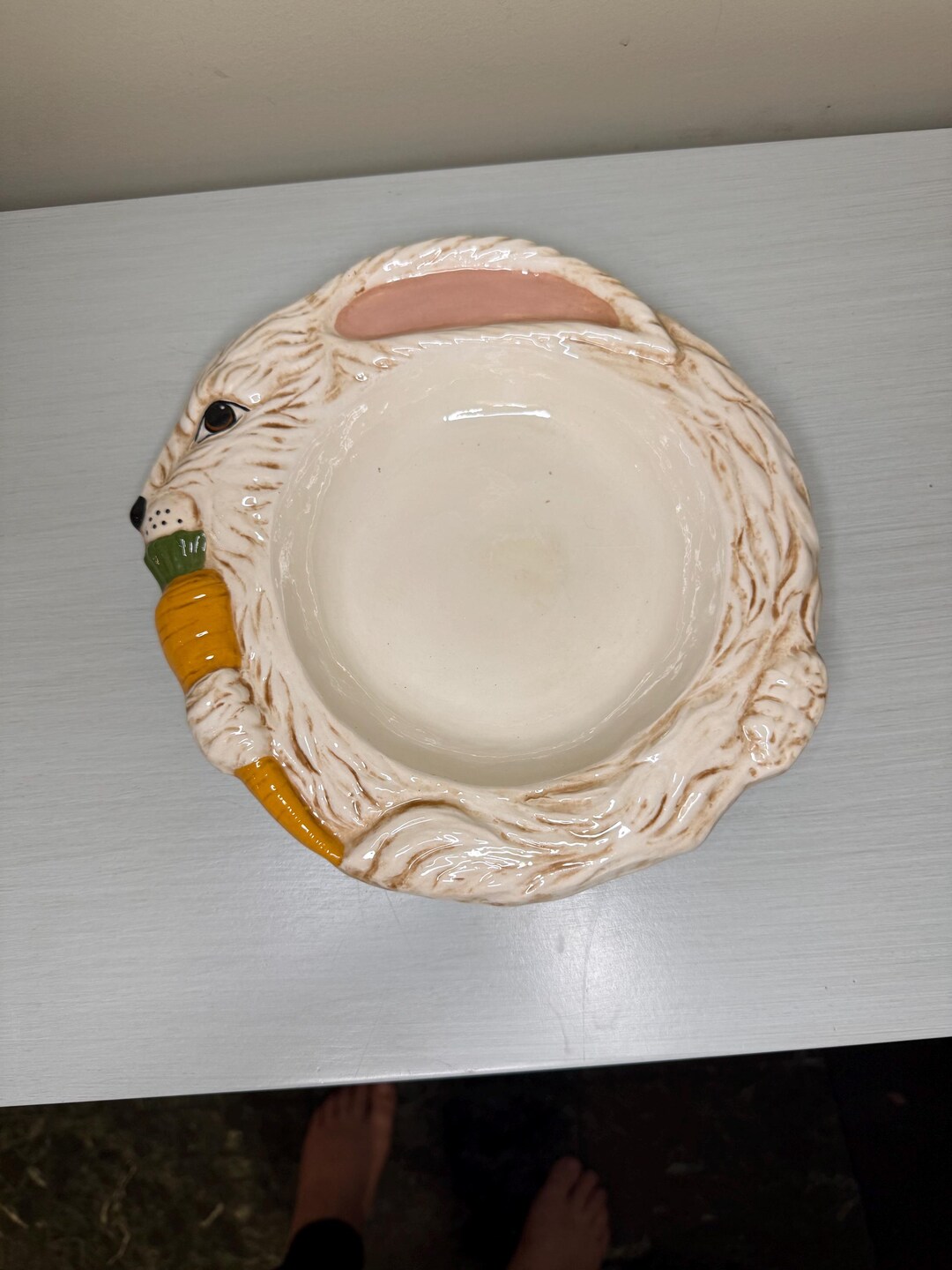 Shallow Red Rabbit Bowl Unique Round Bunny Rabbit With Carrot Serving Plate | Easter Spring ...