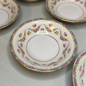 Cottagecore Floral Fruit or Dessert Bowls with Gold Trim | Czechoslovakia Fine China | Victorian Tablescape Dishes | Small Bowls |Set of 10