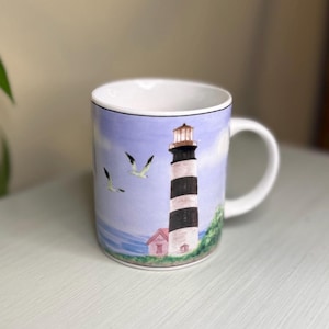 Vintage Thomson Pottery Lighthouse and Sailboat Mug | Nautical Coastal Kitchen Coffee or Tea Cup | Fisherman’s Daughter Cottage Beach Decor