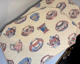 Tea Time Handmade Placemats | Set of 4 | Vintage table linens | Colorful Cottagecore Dining | Cotton Teapot & Teacup Print | Tea Party Decor