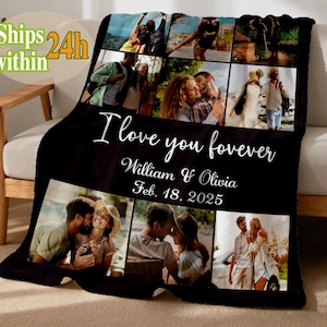 Couvertures personnalisées pour collage photo de famille avec texte, couvertures photo de famille personnalisées pour maman, couverture personnalisée king size cadeau pour maman et papa