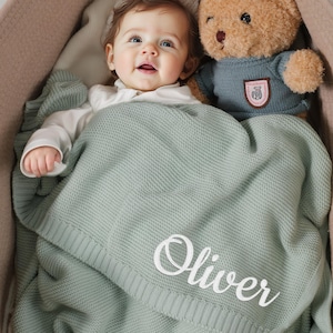 Custom Embroidery Knit Baby Blanket, Personalized Baby Name Blanket, Soft Cotton Knit Blanket with Name, Newborn Blanket, Baby Shower Gift