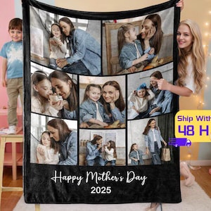 Aangepaste fotodeken met tekst, gepersonaliseerde familiefoto deken, fotocollage deken, Moederdagcadeau, moeder herdenkingscadeau, familiecadeau