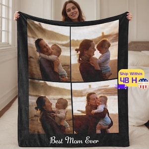 Personalized Photo Blanket, Photo Blanket with Text, Custom Photo Collage Blanket, Throw Blanket for Family, Mother&#39;s Day Gift, Gift for Mom