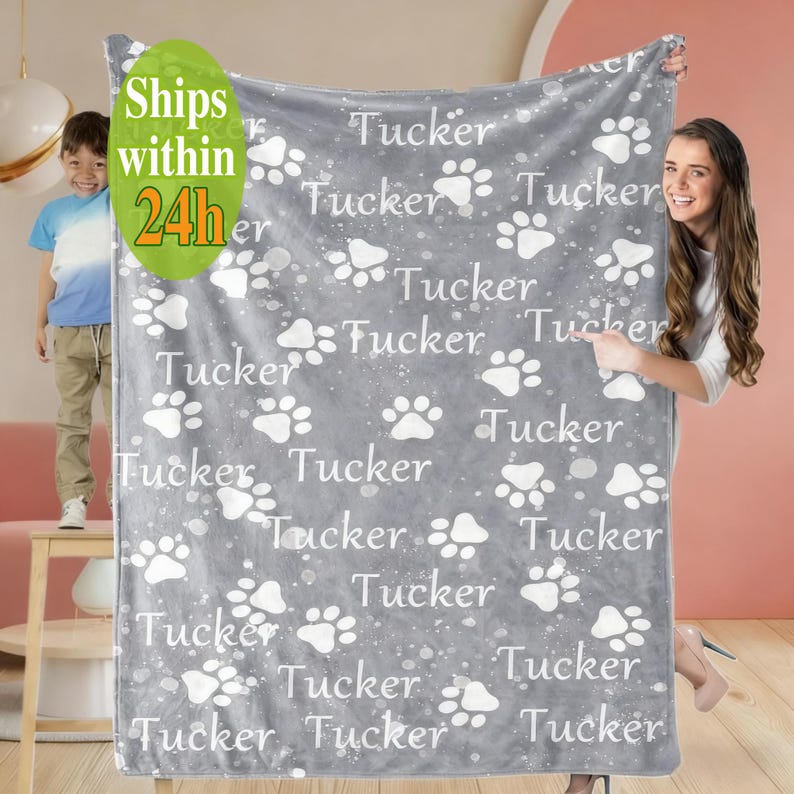 Couverture personnalisée avec nom d'animal de compagnie pour chien/chat, couverture personnalisée avec nom d'animal de compagnie, couverture commémorative d'animal de compagnie, cadeau de Pâques pour les amoureux des animaux de compagnie, cadeau de perte d'animal de compagnie image 1