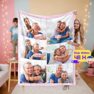 Personalized Mom Blanket with Photo, Custom Mom Photo Throw Blanket, Family Picture Collage Blanket, Mom Gift Idea, 2025 Mother&#39;s Day Gift