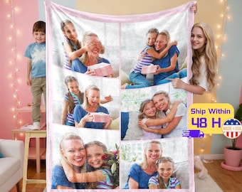 Personalisierte Mom Decke mit Foto, individuelle Mom Foto Decke, Familienbild Collage Decke, Mom Geschenkidee, 2025 Muttertagsgeschenk