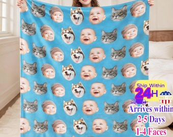 Personalized Funny Face Blanket, Custom Face Blanket, Pet/Kid Faces on Blanket, Family Blanket Gift for Mom, Funny Gift for Family, Mom Gift