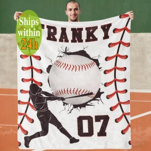 Manta de béisbol personalizada con nombre, manta deportiva personalizada con nombre y número, regalo para amantes del béisbol, regalo de béisbol para papá, regalo para el Día del Padre