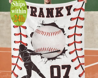 Couverture de baseball personnalisée avec prénom, couverture de sport personnalisée avec prénom, cadeau pour amateur de baseball, cadeau de baseball pour papa, cadeau de fête des pères