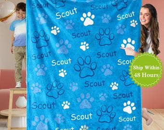 Custom Pet Name Blanket for Dog/Cat, Personalized Dog Name Blanket, Cat Name Blanket, Pet Memorial Blanket, Blanket with Pet Name, Pet Gift