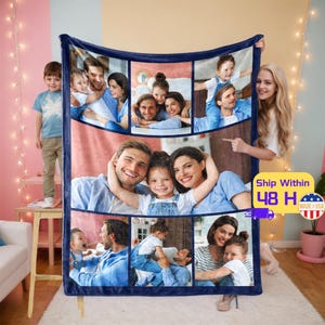 Personalized Family Blanket with Photo, Custom Photo Throw Blanket for Mom/Grandma, Family Picture Collage Blanket, Mother&#39;s Day Gift
