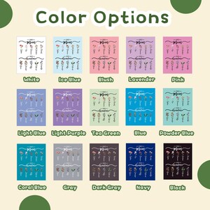 May include: A chart displaying 12 colour options for a printable poster. The poster features a floral design with the text "First Mom Grandma". The colours include white, ice blue, blush, lavender, pink, light blue, light purple, tea green, blue, powder blue, coral blue, grey, dark grey, navy, and black.