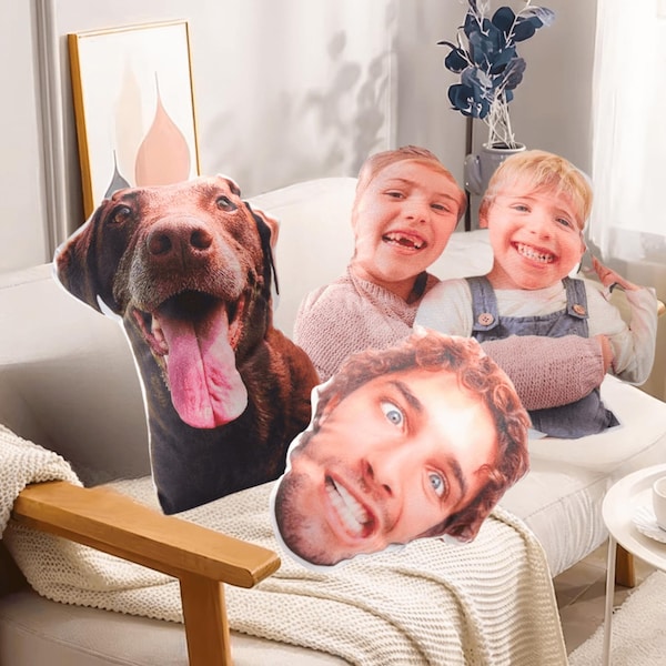 Personalized Pillow from Photo, Custom Photo Shaped Throw Pillow, 3D Face Pillow/Body Pillow/Pet Pillow, Funny Christmas Decor, Gift for Her