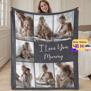 Custom Photo Blanket with Text for Mom, Personalized Mom Photo Blanket, Picture Collage Blanket, Mother&#39;s Day Gift, Mom Memorial Gift
