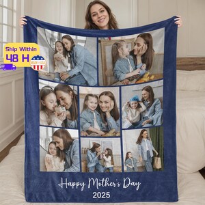 Custom Mom Photo Blanket, Photo Blanket with Photo, Mother Photo Collage Blanket, Throw Blanket for Family, Mother&#39;s Day Gift, New Mom Gift