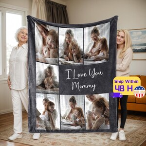 Custom Mom Photo Blanket, Personalized Photo Blanket for Family, Photo Collage Blanket, Family Blanket, Mother&#39;s Day Gift, Gift from Kids