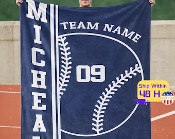 Couverture de baseball personnalisée avec prénom, couverture de sport personnalisée avec prénom, cadeau pour amateur de baseball, cadeau de baseball pour papa, cadeau de fête des pères