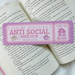 Anti Social Book Club Bookmark - Ticket Bookmark - Romance Bookmark - Gifts for Readers - Gifts for her - Book Lover - Introvert - Linen
