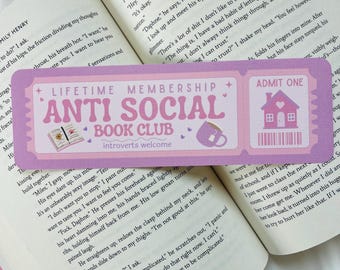 Anti-sociale boekenclubticket bladwijzer | Introvert | Boekachtig | Meisjesachtig | Girlie