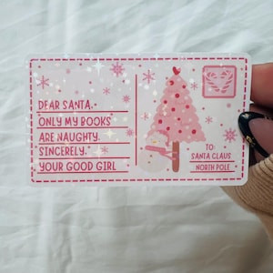 Sticker carte postale cher père Noël - autocollant holographique - autocollant rose - amoureux des livres - autocollant Kindle - amoureux de la lecture livre - autocollant pour Kindle
