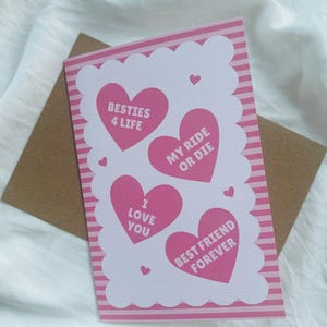 BFF Herzen Grußkarte - Rosa Grußkarten - Süße Karte - Leinen Grußkarte - Karte für Beste Freundin - Liebeskarte - Girlie Karte - BFF