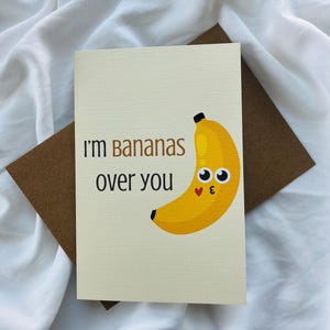 Cartão de felicitações "Estou louco por você" - Cartões de felicitações com trocadilhos - Cartão fofo - Cartão engraçado - Cartão de banana - Cartão para casais - Amor
