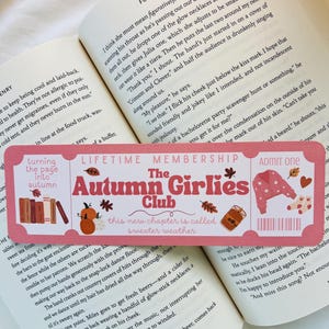 Autumn Girlies Club Lesezeichen - Ticket Lesezeichen - Niedliches Lesezeichen - Geschenke für sie - Geschenke für Leser - Buch Liebhaber - Herbst Saison