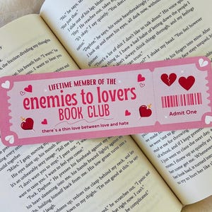 Enemies to Lovers Book Club Bookmark - Ticket Bookmark - Book Lover - Gifts for Readers - Gifts for her - Linen Bookmark - Romance Trope