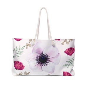 Badetasche in rosa mit Blumen, Botanical Print Tote, Schwimmbadtasche für Handtücher