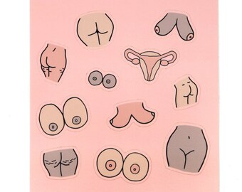 Feminist Stickers - Lady Part Stickers - Female Body Stickers - Boob, Butt, Uterus Stickers