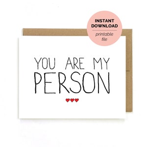 Tarjeta imprimible del día de San Valentín, Tarjeta imprimible Eres mi persona, San Valentín de última hora, San Valentín digital