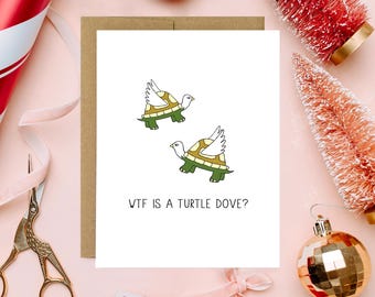 Funny Holiday Christmas Turtle Dove Card - WTF Is A Turtle Dove Silly Non-Traditional Christmas Card Set