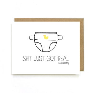 Funny New Baby Card - New Baby Announcement - Congratulations Baby Card - Sh-t Just Got Real - Mature