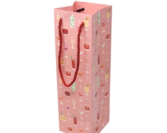 Cute Pink Retro Cocktail Wine Bag - Bachelorette Hostess Bestie Party Wine Gift Bag