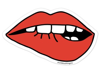 Lip Bite Vinyl Sticker - Red Lips Sticker for Water Bottle - Die Cut Lip Sticker