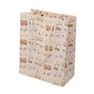 Funny Boob Valentine's Day Gift Bag - Reusable Gift Bag Wrap for Her Friend - Boob Job Augmentation Breast Cancer Feminist Gift Bag