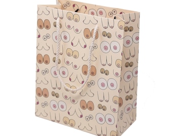 Funny Boob Valentine's Day Gift Bag - Reusable Gift Bag Wrap for Her Friend - Boob Job Augmentation Breast Cancer Feminist Gift Bag