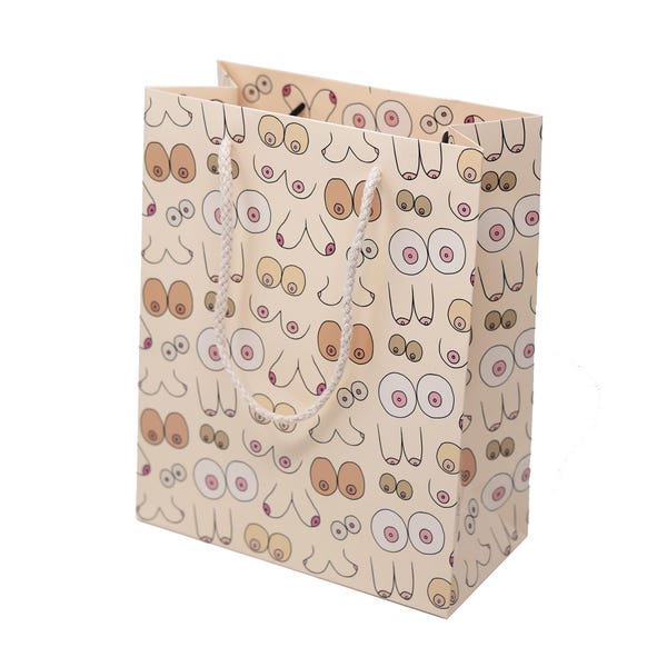 Funny Boob Valentine's Day Gift Bag - Reusable Gift Bag Wrap for Her Friend - Boob Job Augmentation Breast Cancer Feminist Gift Bag
