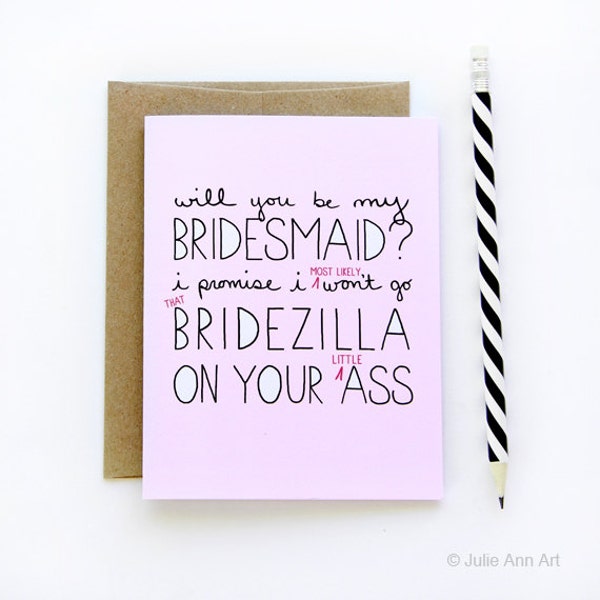 SALE - Will You Be My Bridesmaid Card - I Promise I Wont Go Bridezilla