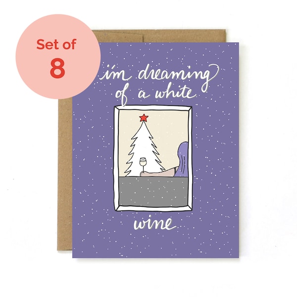 Wine Holiday Card Set - White Wine Christmas Card Set - Holiday Card Set - Bulk Holiday Cards - Dreaming