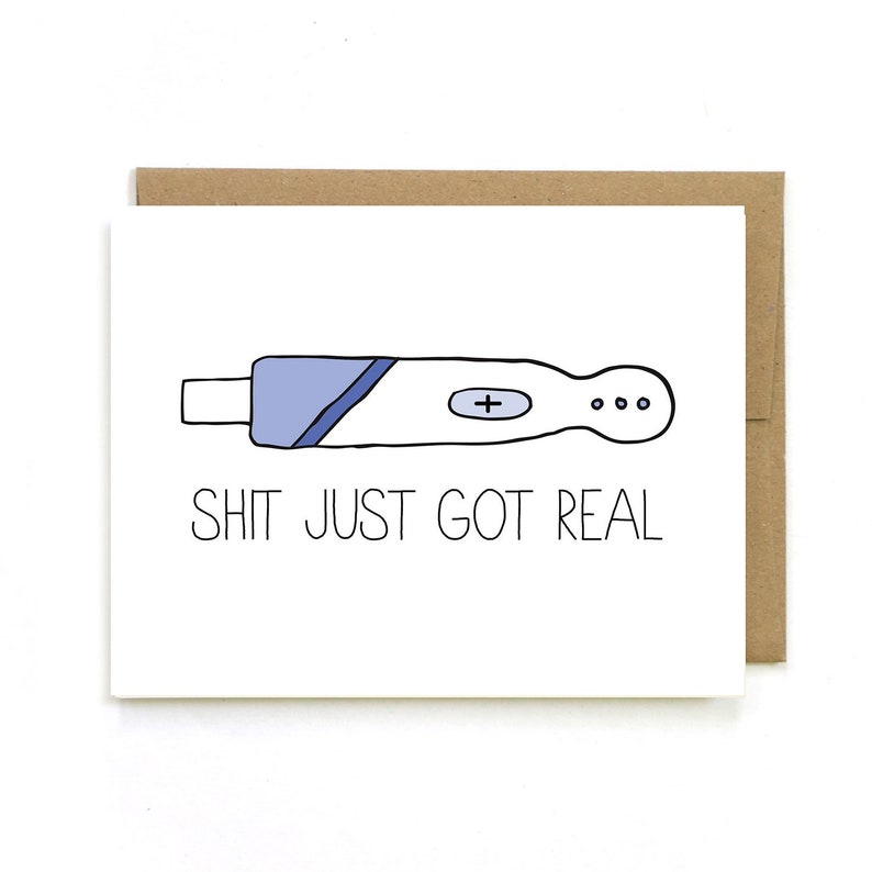Baby Shower Card Pregnancy Announcement Sh-t Just Got Real Mature image 1