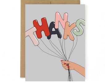 Thank You Card - Thank You Balloons Card - Appreciation Card - Balloon Thank You Card