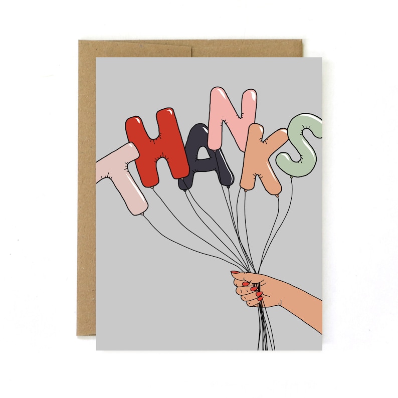 Thank You Card Thank You Balloons Card Appreciation Card Balloon Thank You Card image 1