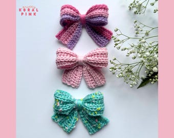 Crochet Hair Bow for Girls, Pastel Pink Clip, Handmade Toddler Accessory