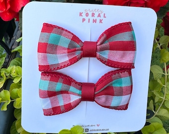 Buffalo Plaid Pigtail Bow Set: Tartan Hair Clips, Handmade in Canada